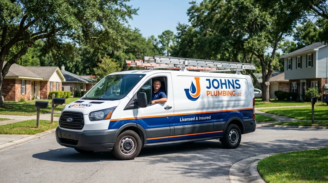 Johns Plumbing LLC service van in Saint James City, FL