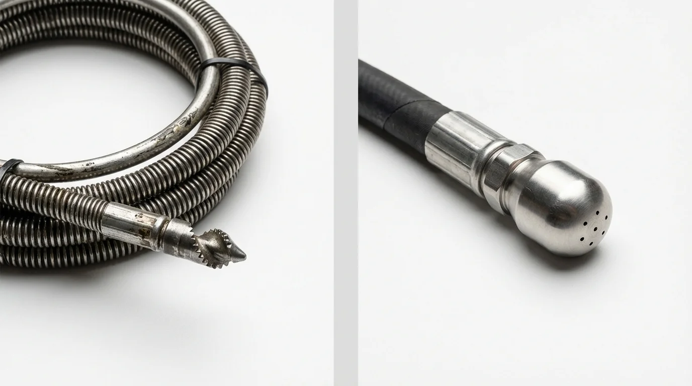 Drain snake cable and hydro jetting nozzle used for drain cleaning in Saint James City, FL