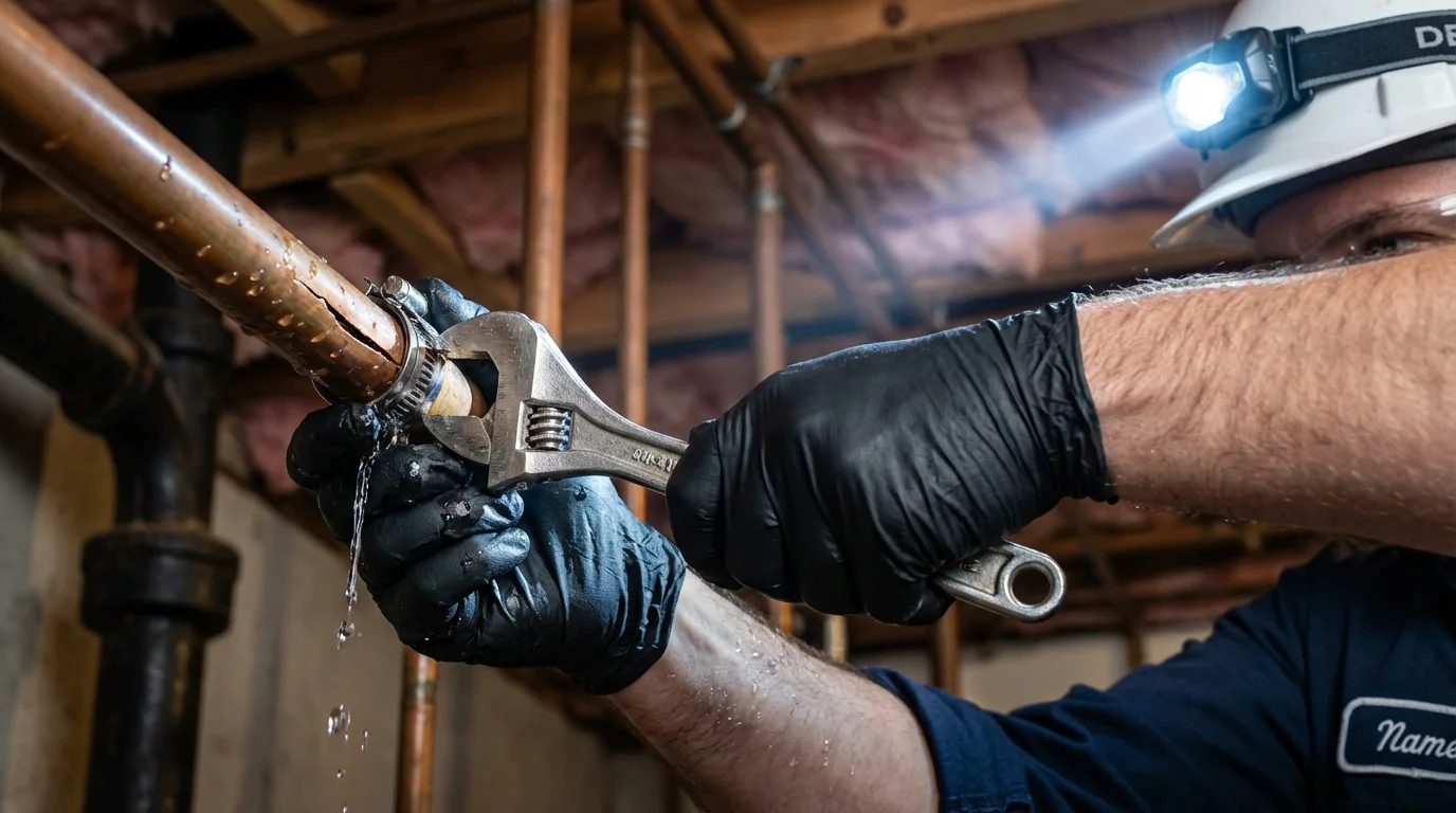 Emergency pipe clamp repair being performed by a Johns Plumbing LLC plumber in Saint James City